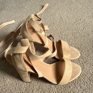 Light nude tie up target heels
